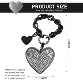 MOXRUQ 1 PC Cute Heart Keychains, Pretty Bling Key Chain Accessories, Heart Shape Key Chain with Sparkly Rhinestones for Car Keys Purse Charms Handbag Backpack Accessories (White)