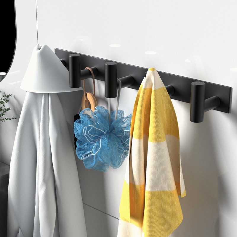 VAEHOLD Black Hat and Coat Wall Mount Rack 5 Hooks