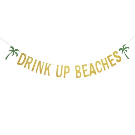 Yoridis Gold Glitter Drink Up Beaches Banner Palm Tree Garland for Bachelorette Party Hawaiian Tropical Luau Beach Summer Party Decorations