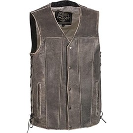 Men's Grey Leather Side Lace Straight Bottom Bar Vest Grey (Large)