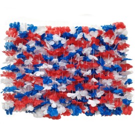Becfupo 50 Pcs Patriotic Hawaiian Flower Leis Necklaces Bulk, Red Blue White Hawaiian Leis Garlands For 4th of July Decoration, Independence Day Parade, Patriotic Events