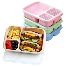 4 Pack Bento Box Lunch Boxes, BPA-Free Reusable Snack Box Containers for Kids Adults, 3 Compartment Meal Prep Containers with Lids, Stackable for School, Work, and Travel (Multicolor-3Compartments)