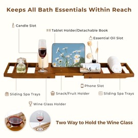 Teak Bathtub Tray Expandable Bathroom Tray for Home Spa Relaxation, Wooden Tray Caddy for Bathtub, Teak Bathtub Caddy as Unique Housewarming, Birthday, Wedding Shower Gifts (Natural Teak)