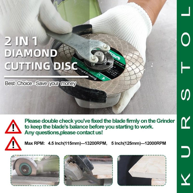 KURSTOL Tile Diamond Saw Blade - 115mm/4.5" Diamond Cutting Disc,Angle