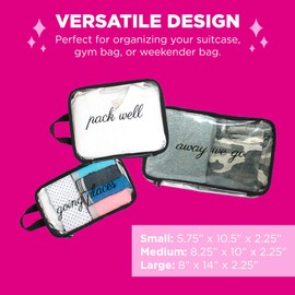 Miamica 3-Piece Luggage Packing Cubes, Clear/Black – Includes One Large, One Medium, and One Small Suitcase Organizer – Lightweight, Durable Design