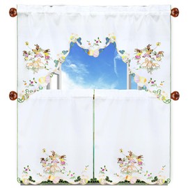 Simhomsen Embroidered Easter Bunny Kitchen Window Curtain Swag and Tiers (Swag and Tiers, Bunny A)