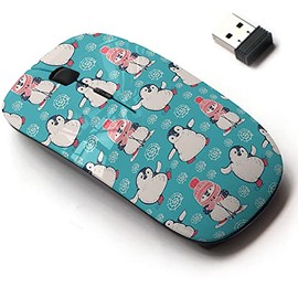CJCBROES 2.4G Wireless Mouse with Cute Pattern Design for All Laptops and Desktops with Nano Receiver - Cute Penguins on