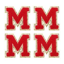 sourcing map 4Pcs Chenille Letter Patches Iron on Letter Patches Red M Alphabet Decorative Repair Embroidered Patches for Clothing, Shoes, Hats, Backpacks