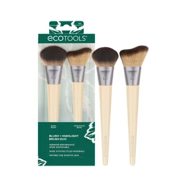 EcoTools New Natural Blush & Highlight Duo, Face Makeup Brushes for Liquid & Cream Foundation, Contour, Blush & Highlight, Dense, Synthetic Bristles for Makeup Blending, Vegan & Cruelty-Free, 2 Count
