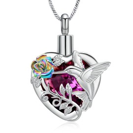 AIWENXI Heart Shape Birthstone Memorial Cremation Jewelry Rose Flower Urn Necklace for Ashes for Men Women Hummingbird Stainless Steel Memorial Keepsake Ash Pendant Jewelry Gifts