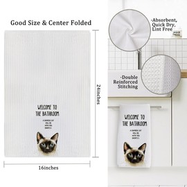 XUISWELL974 Siamese Cat Mom Lady Lovers Gifts for Women, Funny Welcome to The Bathroom A Siamese Cat Will Be with Hand Towels for Decor, 16x24 Inches