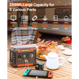 PROGENY 300W Portable Power Station, 299Wh/80818mAh Solar Generator, Regulated DC Output Backup Battery with Pass-Through Charging AC Outlet, Pure Sine Wave, LED Light Power Station for CPAP Camping