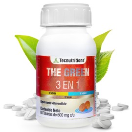 TECNUTRITIONS - Suplemento Alimenticio The Green 3 en 1 - Té Verde, Té Blanco y Té Rojo (60 pz de 550 mg/cu).