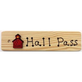Hall Pass - AA-911S Made in USA - 8"x2" Wooden Pass w/Schoolhouse & Hang Loop