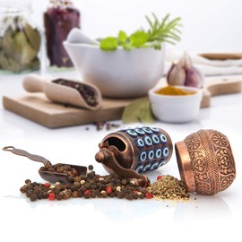 Healinnova 4.12 in Coffee Salt Black Pepper Spice Peppercorn Grinder, Adjustable Coarseness, Refillable, Manual Handle, Hand Crank, Vintage and Decorative Gift (Antique Copper)