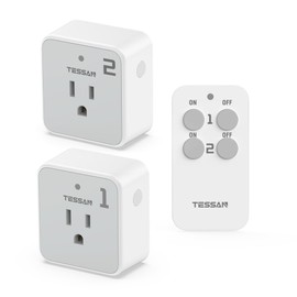 Remote Control Outlet Plug, TESSAN Wireless Light Switch Kit 100ft RF Range, On Off Switch for String Lights, Lamps, Small Appliances, Wireless Power Socket, 15A/1875W (1 Remote and 2 Outlets)