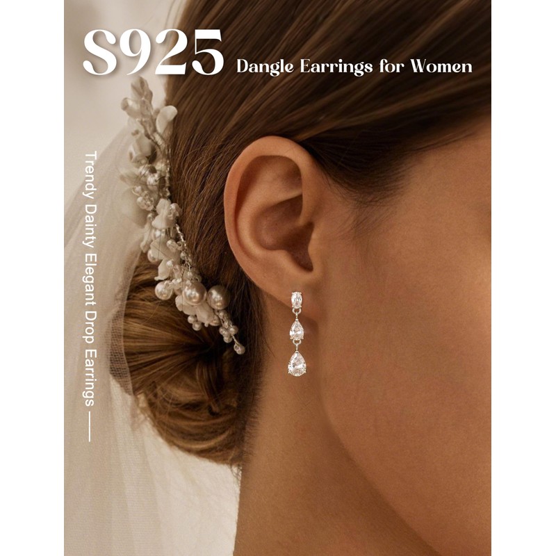 LOLIAS 925 Sterling Silver Dangle Earrings for Women Hypoallergenic CZ