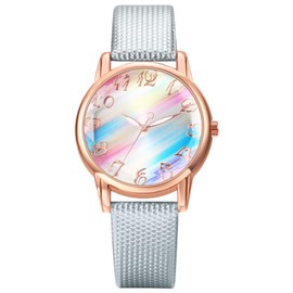 JewelryWe Womens Bohemia Leather Watch: Analog Quartz Bling Rainbow Round Dial Wrist Watch School Office Party