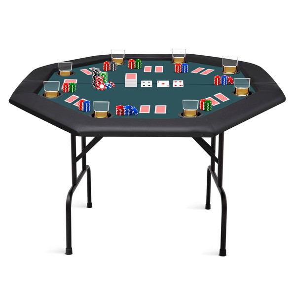 ZivPlay Poker Table Foldable Poker Tables Folding Poker Table with Collapsible Legs Casino Grade Felt Cushioned Edges for Texas Holdem Poker and Blackjack Upto 8 Player 51.2 Inch Portable Octagon Top