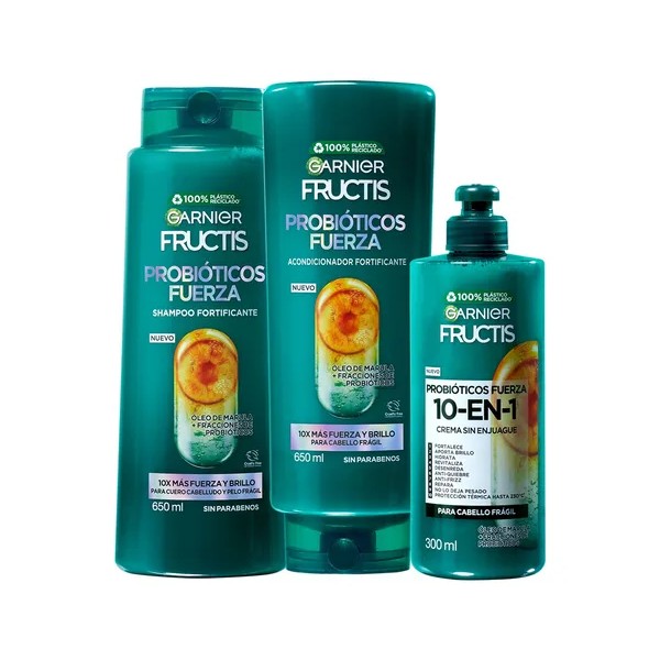 Rutina Fructis Probióticos: Shampoo, Acondicionador Y 10en1