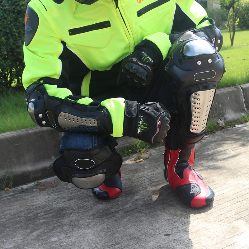 Motorcycle Protective Gear Set Stainless Steel Knee Pads Elbow Guards