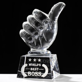 Movdyka World's Best Boss Gifts - Crystal Keepsakes Thumbs Up Shape for Bosses Day, Office Going Away, Farewell & Retirement