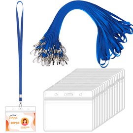 Segus Lanyard, Pack of 20 Card Holder with Strap, Card Holder ID, Waterproof ID Card Holder with Lanyard, Blue, for Office, School, Hospitals (Horizontal)