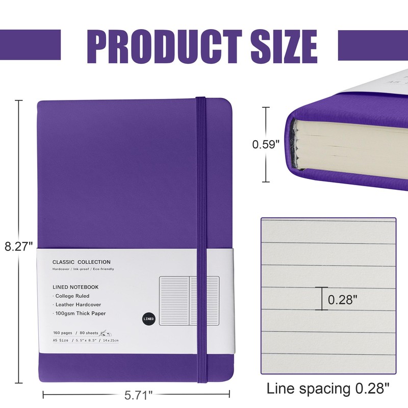 EMOMAS Lined Journal Notebook, 10Pack(Purple), 160 Pages, Medium 5.7 inches