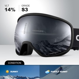 Odoland OTG Ski Goggles with Anti-fog, Anti-glare Lens UV400 Protection Adult Snow Goggles, Double Spherical Goggles for Skiing Skating Snowmobiles and Snowboards Suit Men and Women BB