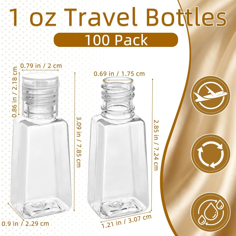 100 Pack 1 Oz Travel Plastic Bottles, Empty Bottles with