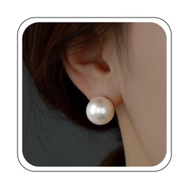Yienate Imitation Pearl Stud Earrings Silver Vintage Round Ball Pearl Stud Earrings Minimalist Statement Simulated Pearl Earrings Wedding Bridal Pearl Earrings Jewellery for Women (8/10/12 mm), Zinc
