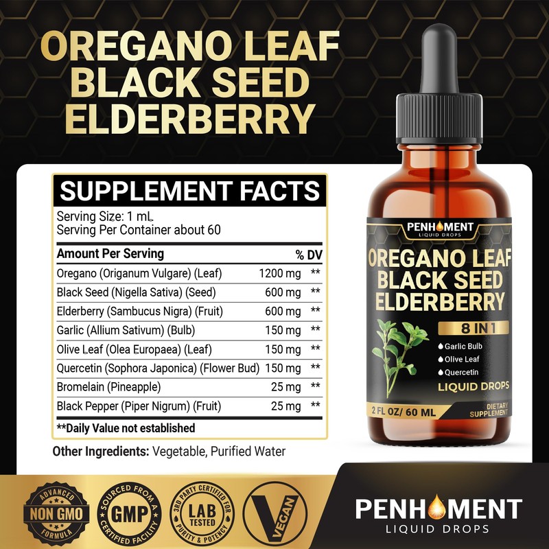 Penhoment 8in1 2900mg Oil of Oregano Drops with Black Seed
