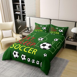 Feelyou Soccer Bedding Set Twin(No Comforter) Kids Football World Cup Race Comforter Cover Set Boys Girls Teens Toddler Soccer Sport 100% Cotton Duvet Cover Ball Theme 2Pcs