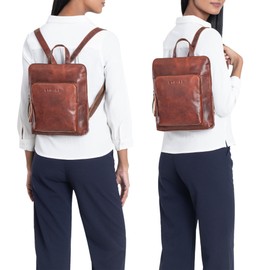 STILORD 'Ari' Small Women's City Backpack Leather - Leather Backpack Daypack in Elegant Vintage Design Made of Genuine Leather Modern Backpack Bag for 13 Inch Tablets, Porto - Cognac