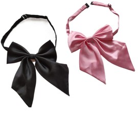 Jilukibo Handmade Adjustable Pre-tied Bow Tie Uniform Bowknot, 2 Pack Solid Color Neck Bowties for Women Girls ties Costume Accessory (Black, Pink)