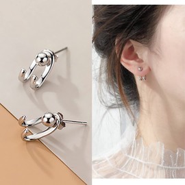 TseenYi Ear Jacket Earrings Ear Stud Silver Front Back Earrings Boho Bead Ball Stud Earring Vintage Front Back Ear Cuffs Bridal Back-Hanging Earring Wedding Jewelry for Women and Girls