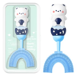 ZMRZ Toddler U-Shaped Toothbrush for 2-6 Years, Training Toothbrush, Kids Toothbrush, Food Grade Soft Silicone Brush Head, 360° Oral Teeth Cleaning Design for Kids, U-Shape Toothbrush for Kids (Blue)