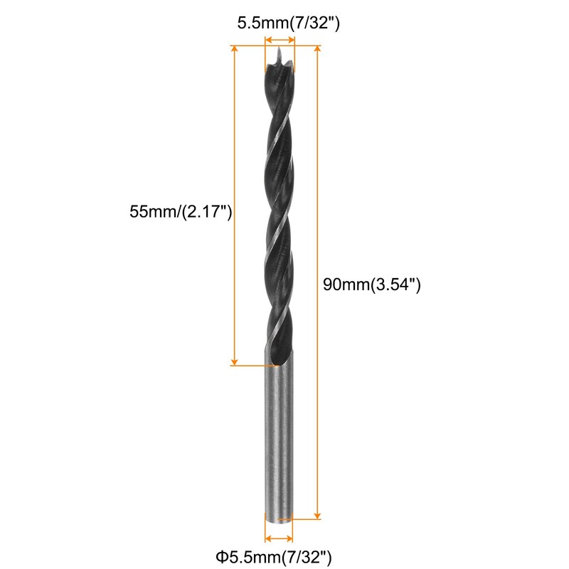 HARFINGTON 3pcs Brad Point Drill Bits 5.5mm(7/32") Dia Straight Round