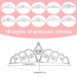 10pcs Crowns Headbands, Silver Zinc Alloy Princess Bulk Crown Sparkling Rhinestone Hair Accessories for Women Birthday Wedding Prom