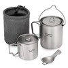 TOMSHOO Lightweight Titanium 3 Pieces Set Titanium 750ml Pot 350ml