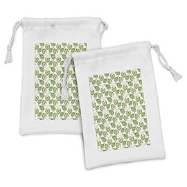Lunarable Vegetable Fabric Pouch Set of 2, Illustration of Watercolor Artichokes Detailed Realistic Hand Drawing, Small Drawstring Bag for Toiletries Masks and Favors, 9" x 6", Multicolor