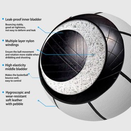 MINDCOLLISION Size 5/6/7 Solid Colour Basketball, No Standard, Non-Slip, Wear-Resistant, Suitable for Indoor and Outdoor Children, Women, Teenagers, Adults, Basketball, White, 6