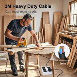 Innvodt GFCI Power Strip Surge Protected Extension Cord, 9.84 FT Heavy Duty Extension Cable with Leakage Protection 6 Gang 1875W Plug for Workshop Garage or Outdoor Projects in Dry