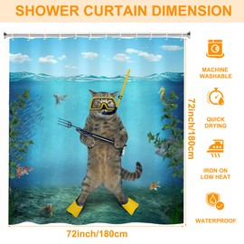 rzzlp Funny Cat Blue Sea Ocean Shower Curtain,Bathroom Shower Curtains Bathtub Home Decor Waterproof Fabric Machine Washable with 12 Hooks 72''×72''