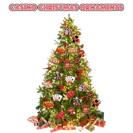 Vercraft 36 Pieces Casino Christmas Ornament Las Vegas Christmas Hanging Ornament Casino Wooden Sign Poker Slot Machine Xmas Tree Decor Casino Lovers Gifts
