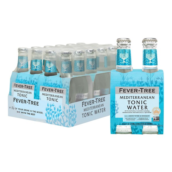 Fever Tree Mediterranean Tonic Water - Premium Mixer - Refreshing Beverage for Cocktails & Mocktails. Naturally Sourced Ingredients, No Artificial Sweeteners or Colors - 200 ML Bottles - Pack of 24
