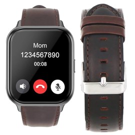 Compatible with QONBINK Smartwatch Bands, Lamshaw Soft Classic Genuine Leather Replacement Strap Watchband Compatible for Polar Vantage V3/Vantage M2/Vantage M/QONBINK T15F/QONBINK T17F/QONBINK T32F/Haulvean G39/Kieslect KS Pro/XOOMRSCP L69B Smartwatch (