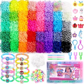 Funtopia 9000+ Loom Band Kit, 40 Colors Loom Bands Refill with Beads Charms, Loom Bands Rubber Bands with Clips Charms Beads and Other DIY Friendship Bracelet Making Kit for Kids Girls