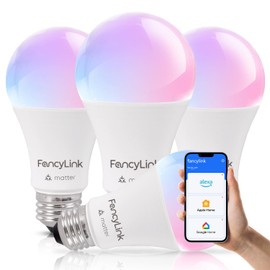 Fancylink Matter Smart Light Bulb, Smart Bulbs Work with Apple Home/Siri/Alexa/Google Home, A19 E26 60W 800LM, 2.4Ghz WiFi Only, 4 Pack