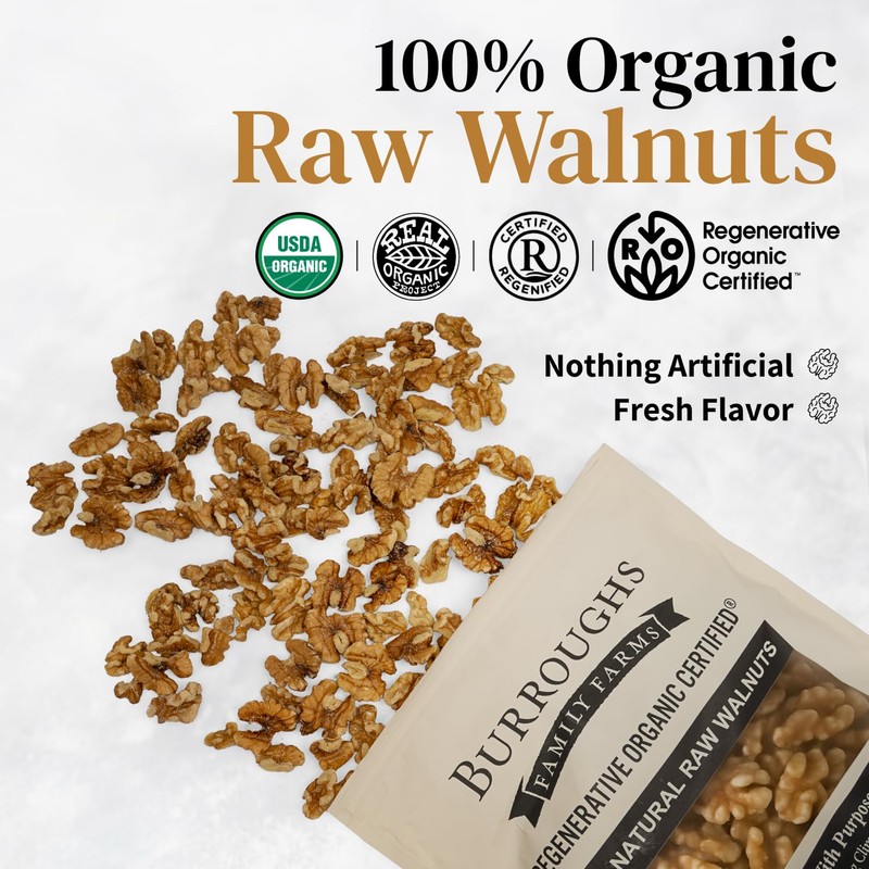 Organic Raw Walnuts Halves & Pieces – Unpasteurized, Regeneratively Grown